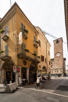 Mantua, Italy. July 13, 2021.   the tower of the Palazzo del Podestà in the city center