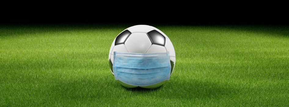 Euro soccer cancellation event concept. Ball with coronavirus mask
