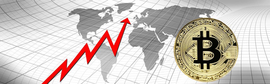 Cryptocurrency concept. Trends in bitcoin exchange rates. Rise and fall of bitcoin.