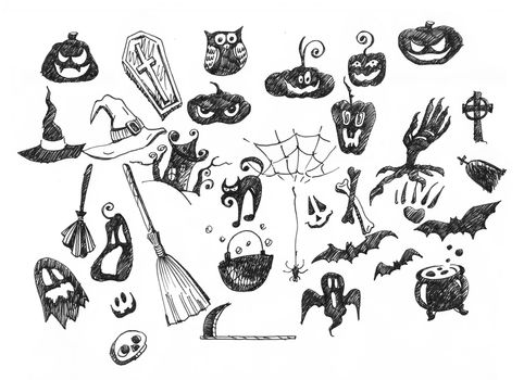 Halloween decoration and background concept. Hand drawn collection