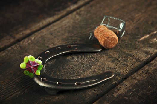 Horseshoe and concept of luck. St. Patricks Day card.