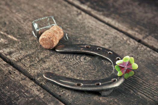 Horseshoe and concept of luck. St. Patricks Day card.