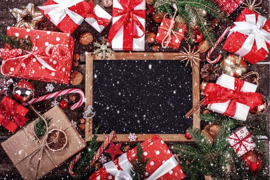 Vintage wooden Blackboard. Merry Christmas holiday concept.