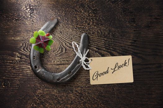 Horseshoe and concept of luck. St. Patricks Day card.