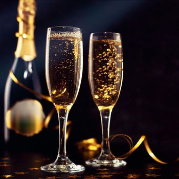 Glasses of champagne with splash, celebration theme concept