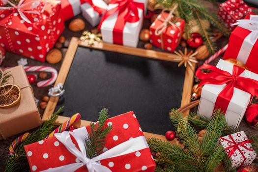 Vintage wooden Blackboard. Merry Christmas holiday concept.