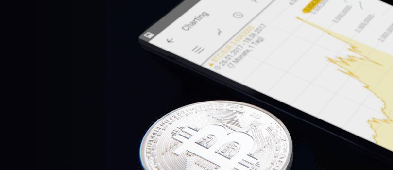 Cryptocurrency concept. Trends in bitcoin exchange rates. Rise and fall of bitcoin.