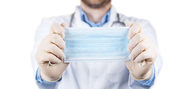 Typical surgical mask to cover mouth, nose. Protection concept, against coronavirus.