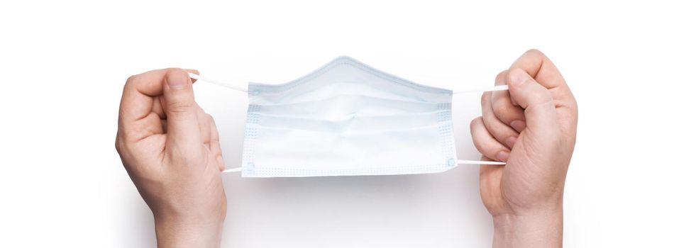 Typical surgical mask to cover mouth, nose. Protection concept, against coronavirus.