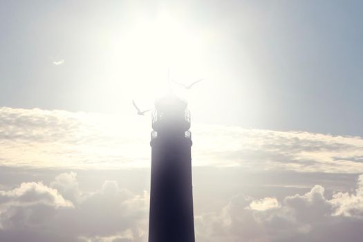 Beautiful summer seascape with lighthouse and sky