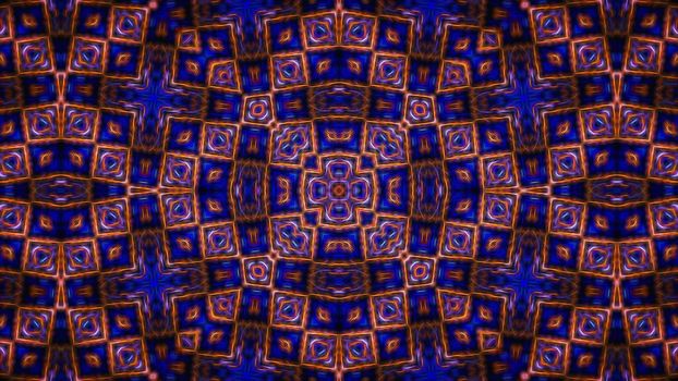 Abstract symmetrical textured blue background with an ornament.