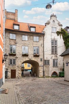 Riga, Latvia. August 2021. The view of the medievale  Swedish gate in the city center