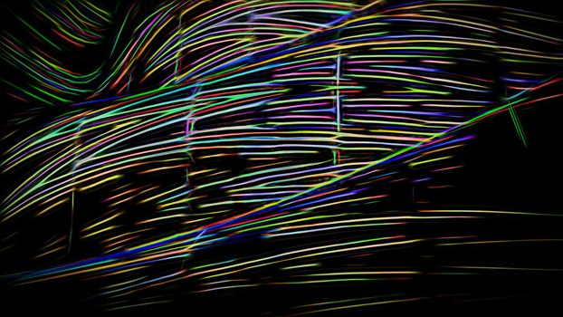 Abstract dark background with colorful neon lines.