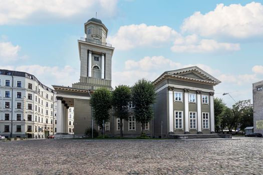 Riga, Latvia. August 2021.  The outdoor view of  the  Jesus Evangelical Lutheran Church in the city center