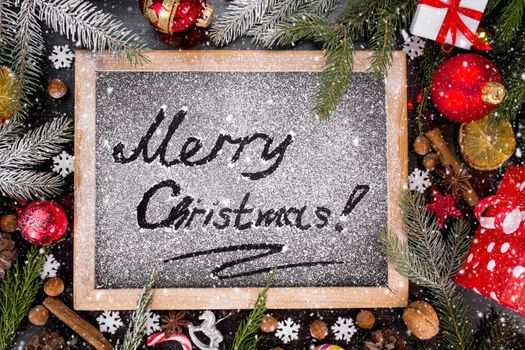 Vintage wooden Blackboard. Merry Christmas holiday concept.