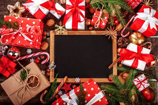 Vintage wooden Blackboard. Merry Christmas holiday concept.