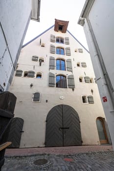 Riga, Latvia. August 2021. An old palace in a street in the city center