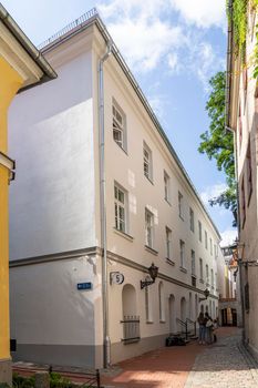 Riga, Latvia. August 2021. An old palace in a street in the city center