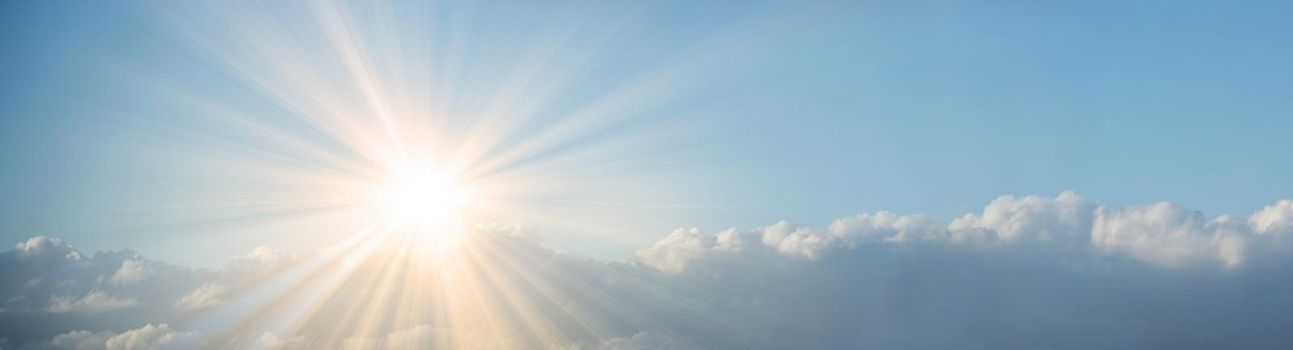 Panoramic sky with clouds on a sunny day.