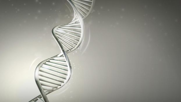 Model of abstract DNA strand double helix on a light gray background. 3D render.