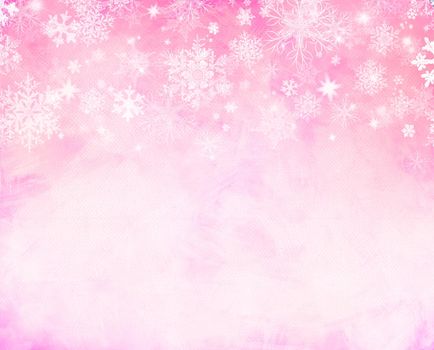Abstract pink winter background. Christmas design with elegant snowflakes and glitter.