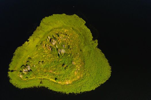 Top view of lake Drivyaty in the Braslav lakes National Park, the most beautiful lakes in Belarus.An island in the lake.Belarus