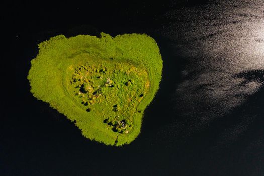 Top view of lake Drivyaty in the Braslav lakes National Park, the most beautiful lakes in Belarus.An island in the lake.Belarus