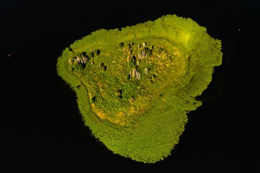 Top view of lake Drivyaty in the Braslav lakes National Park, the most beautiful lakes in Belarus.An island in the lake.Belarus