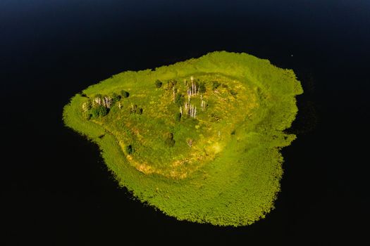 Top view of lake Drivyaty in the Braslav lakes National Park, the most beautiful lakes in Belarus.An island in the lake.Belarus