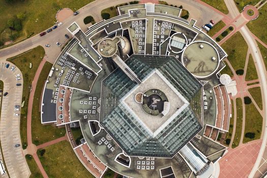 Top view of the National library in Minsk-the capital of the Republic of Belarus, a public building.