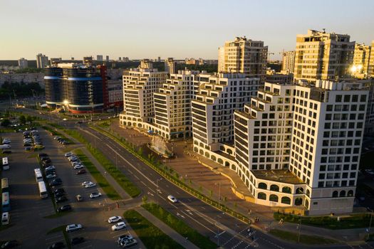 View from the height of the new district in the city of Minsk.Architecture of the city of Minsk.A new area of the lighthouse.Belarus.