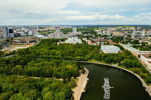 The view from the top of the Park in Minsk.A bird's-eye view of the city of Minsk .Belarus