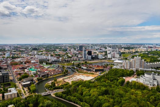 Minsk streets from a bird's eye view.the old city Center of Minsk from a height.Belarus.