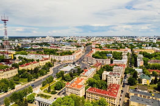 Top view of Victory square in Minsk.Bird's-eye view of the city of Minsk and victory square.Belarus