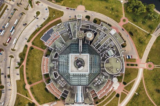 Top view of the National library in Minsk-the capital of the Republic of Belarus, a public building.