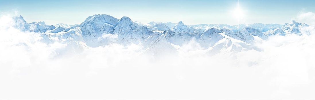 Panorama of winter mountains in Caucasus region,Elbrus mountain, Russia