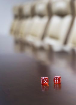 Closeup of on table in empty corporate conference room before business meeting in office