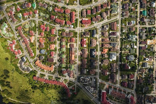 aerial photography from above of a large number of houses in the Eastern district of Minsk.The district of the city of Minsk the river Svisloch.Belarus.