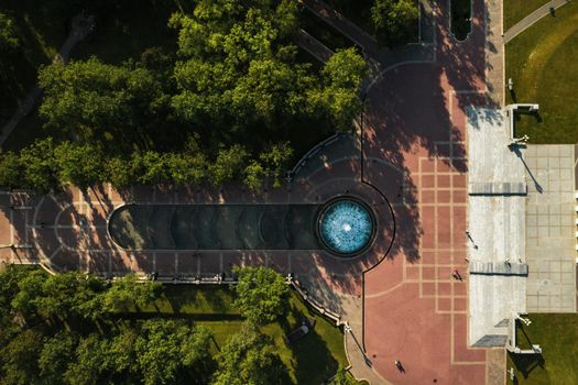 Top view of the building of the Bolshoi Opera and ballet theater and Park in Minsk.Public building.Belarus.