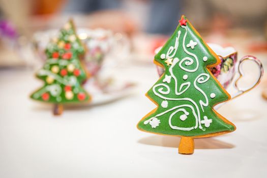 Holiday gingerbread cookie in shape of christmas tree