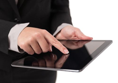 Business woman Using Digital Tablet isolated on white