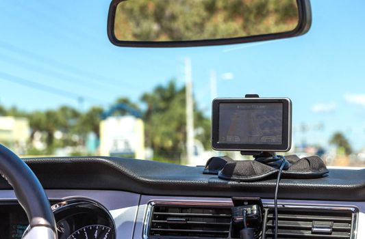 GPS device in a car, satellite navigation system
