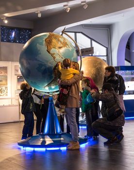 MOSCOW, RUSSIA - SEPTEMBER 28: Exhibition in Moscow Planetarium on September 28, 2014 in Moscow. One of the world`s largest and oldest planetarium.