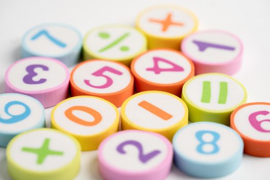 Math number colorful on white background, education study mathematics learning teach concept.