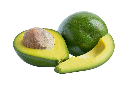 Avocado fruit food whole and half isolated on white background with clipping path.