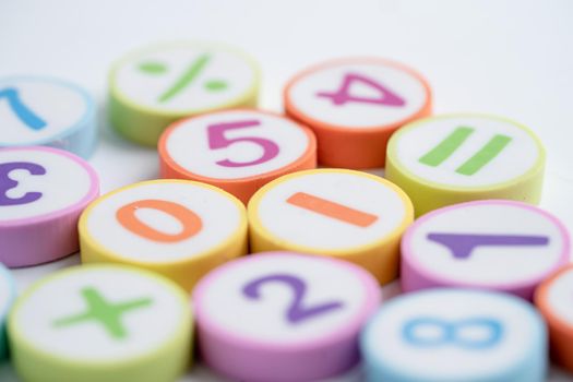 Math number colorful on white background, education study mathematics learning teach concept.