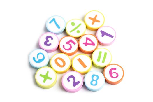 Math number colorful on white background, education study mathematics learning teach concept.