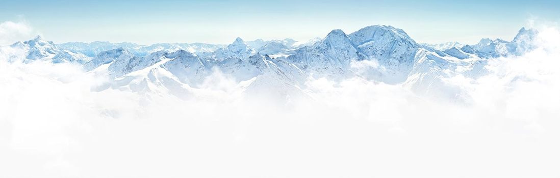 Panorama of winter mountains in Caucasus region,Elbrus mountain, Russia