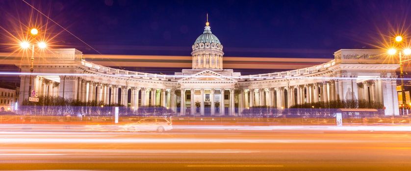 Kazanskiy Cathedral in Saint Petersburg in Russia, long exposure