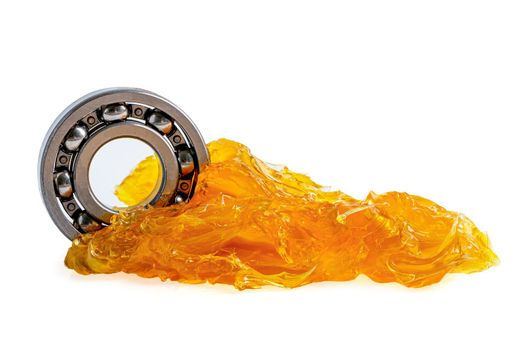 Ball bearing with grease lithium machinery lubrication for automotive and industrial isolated on white background with clipping path